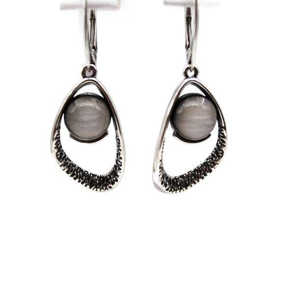 Earrings, 925 Sterling Silver, Moonstone, Oxidized