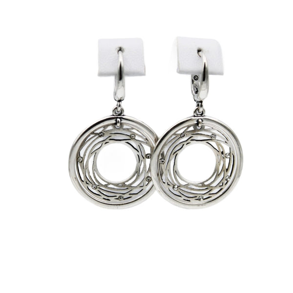 Earrings, 925 Sterling Silver, Double Circle with Cubic Zirconia, Openwork