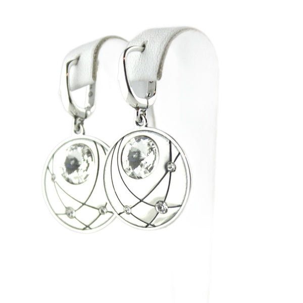 Earrings, 925 Sterling Silver, Cubic Zirconia, Drop, Round