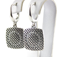 Earrings 925 Sterling Silver, Square, Cubic Zirconia, Oxidized