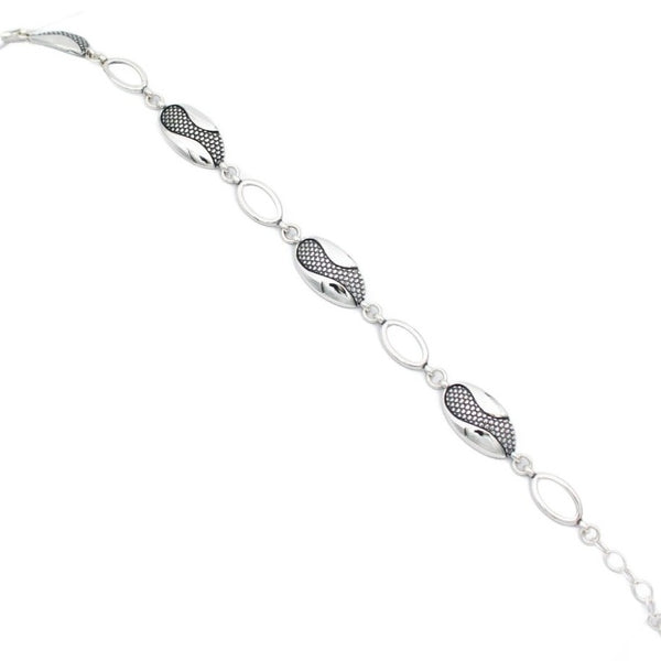 Bracelet, 925 Sterling Silver, Oxidized, Oval, Smooth