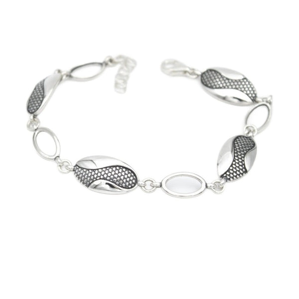 Bracelet, 925 Sterling Silver, Oxidized, Oval, Smooth