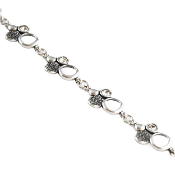 Bracelet 925 Sterling Silver, Cubic Zirconia, Oxidized, Circle, Openwork