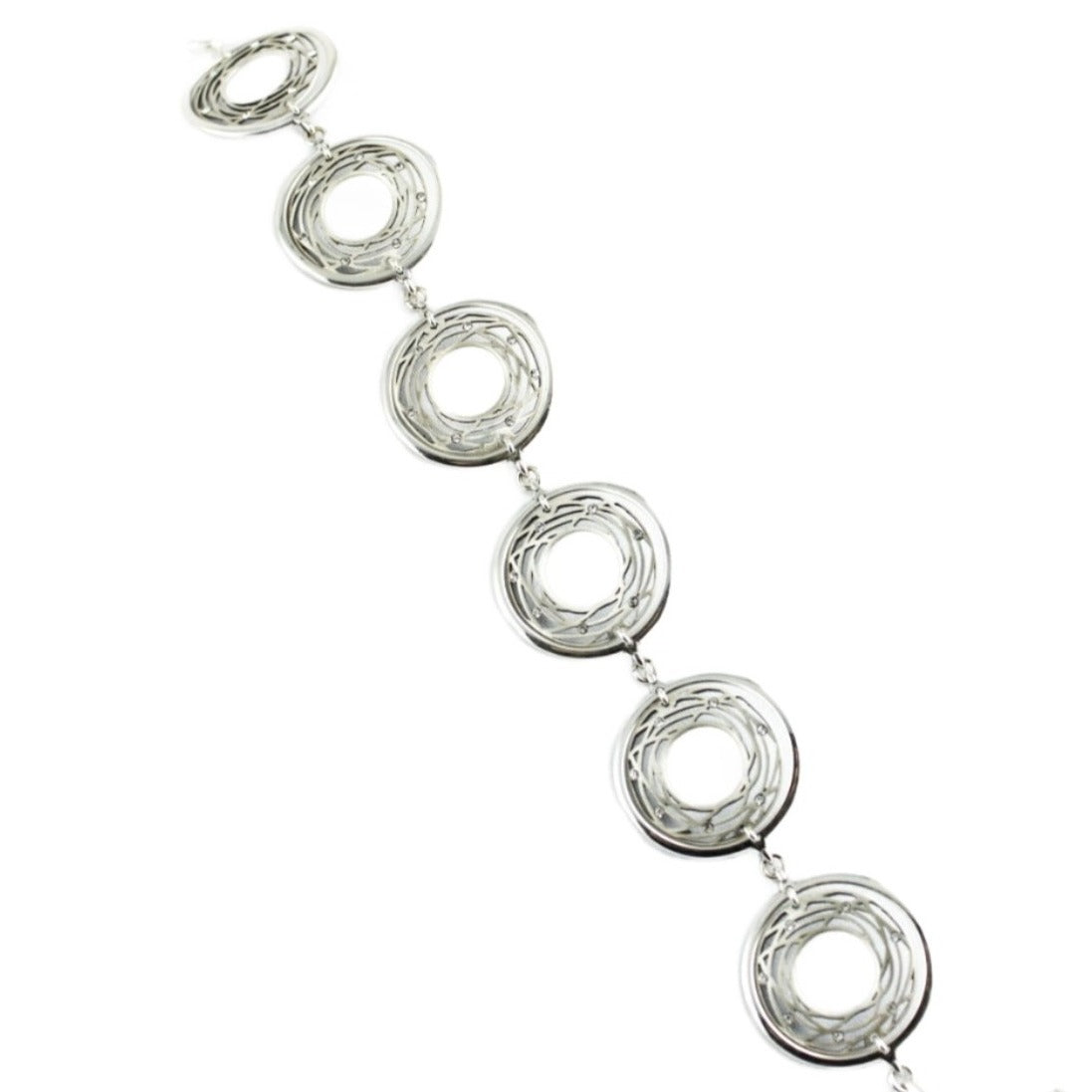 Bracelet, 925 Sterling Silver, Openwork Bracelet, Cubic Zirconia, Circles