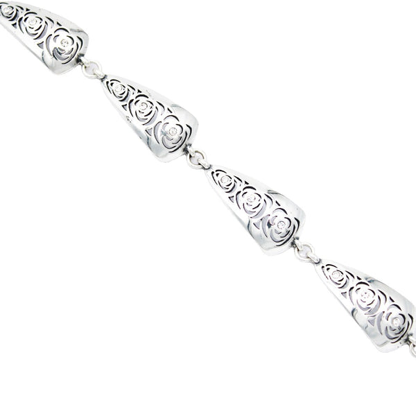 Bracelet, 925 Sterling Silver, Openwork, Cubic Zirconia, Flower