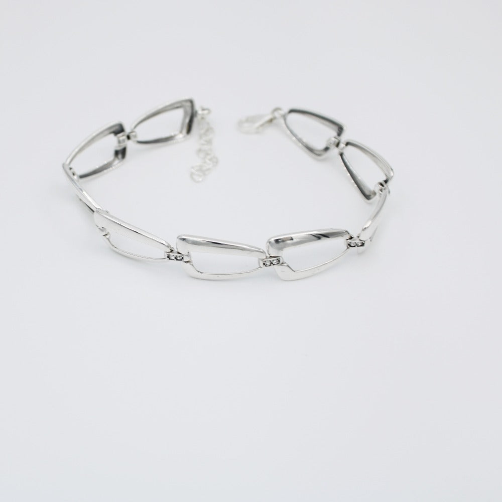 Bracelet, 925 Sterling Silver, Smooth Bracelet, Cubic Zirconia, Openwork