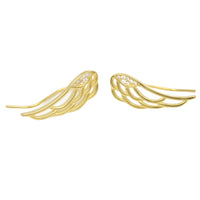 Earrings, 925 Sterling Silver, Cubic Zirconia, Gold Plated, Angel Wings, Climbing Earrings