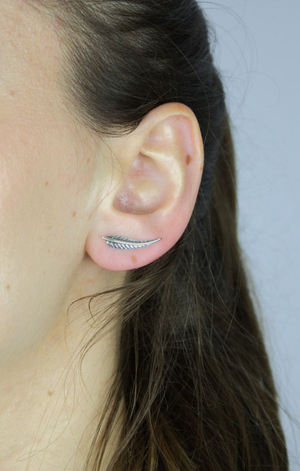 Earrings, 925 Sterling Silver, Climbing Leaf, Oxidized