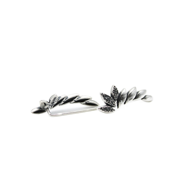 Earrings, 925 Sterling Silver, Climbing Leaf, Oxidized