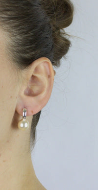 Earrings, 925 Sterling Silver, Hoop with Large Pearl