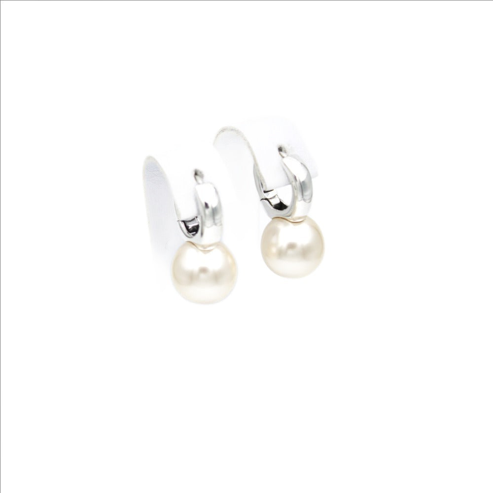 Earrings, 925 Sterling Silver, Hoop with Large Pearl