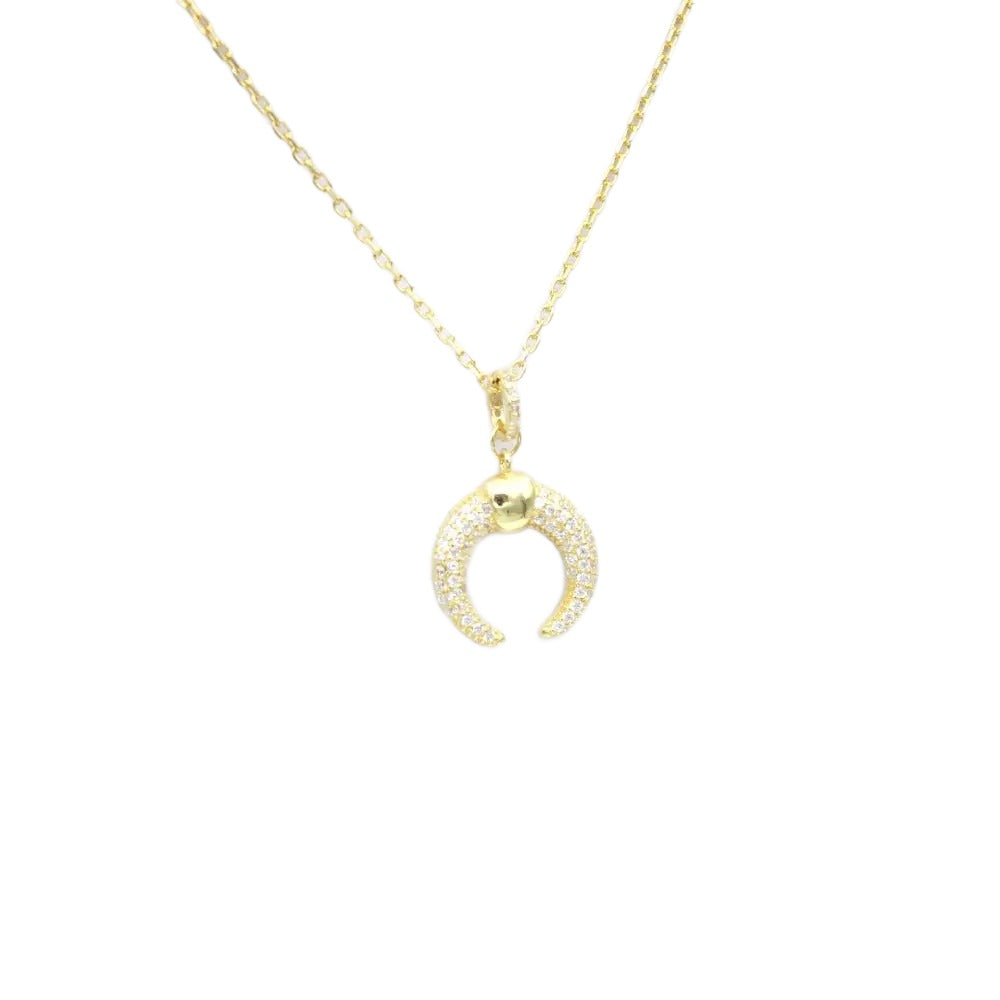 Necklace 925 Sterling Silver, Gold Plated, Moon, Cubic Zirconia