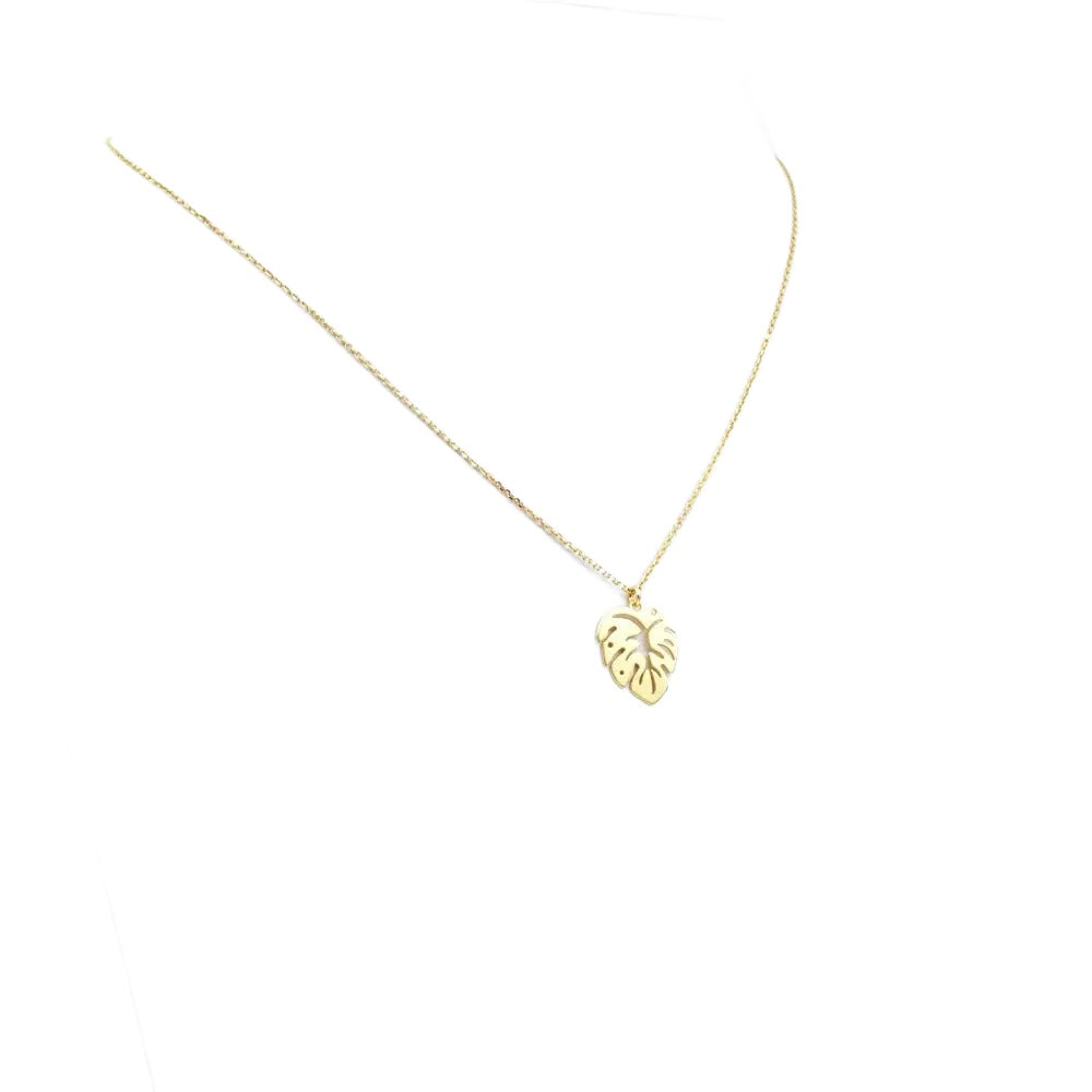 Necklace 925 Sterling Silver, Monster Leaf, Openwork Pendant, Gold Plated