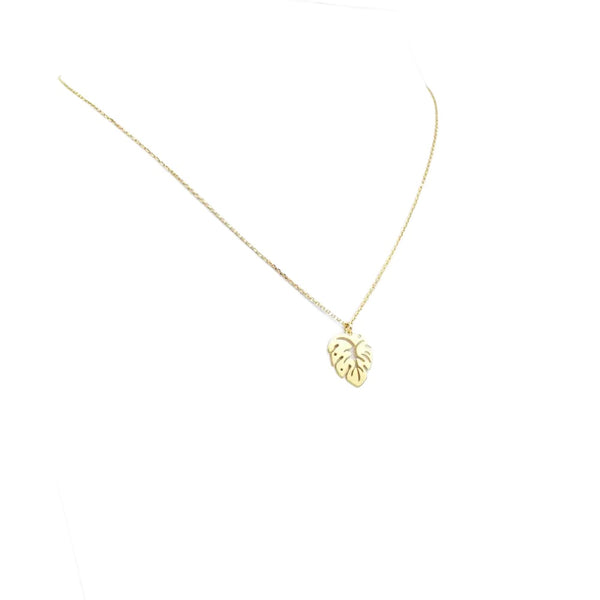 Necklace 925 Sterling Silver, Monster Leaf, Openwork Pendant, Gold Plated