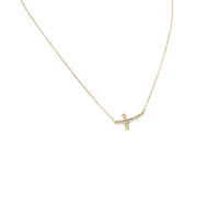 Necklace, 925 Sterling Silver, Cubic Zirconia, Cross, Gold Plated