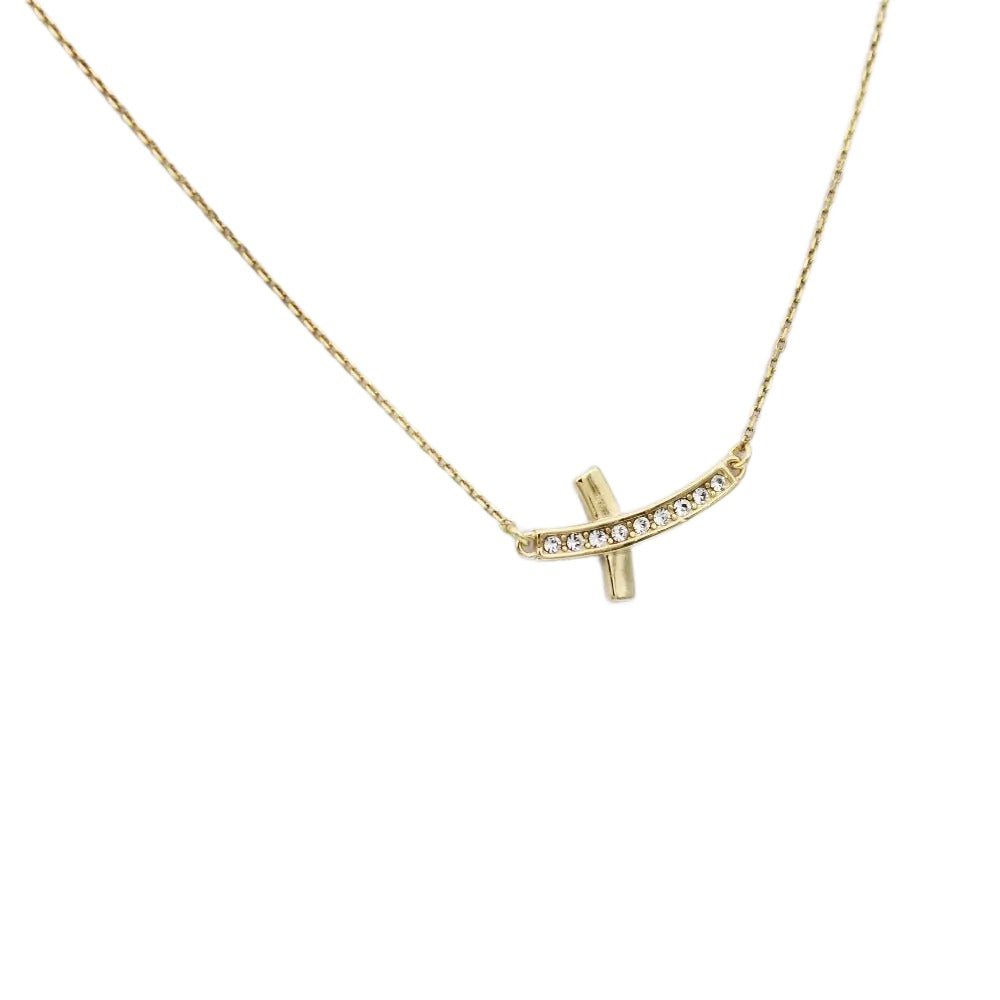 Necklace, 925 Sterling Silver, Cubic Zirconia, Cross, Gold Plated