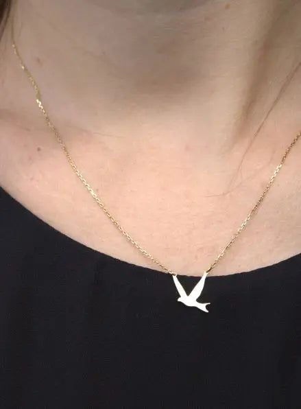 Necklace 925 Sterling Silver, Gold Plated, Swallow Necklace