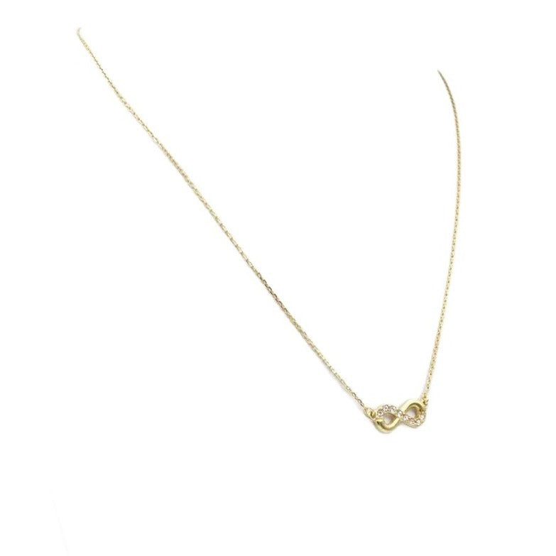 Infinity Necklace, 925 Sterling Silver, Gold Plated, Cubic Zirconia