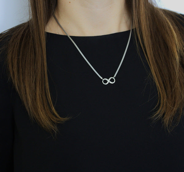 Infinity Necklace, 925 Sterling Silver, Snake Chain