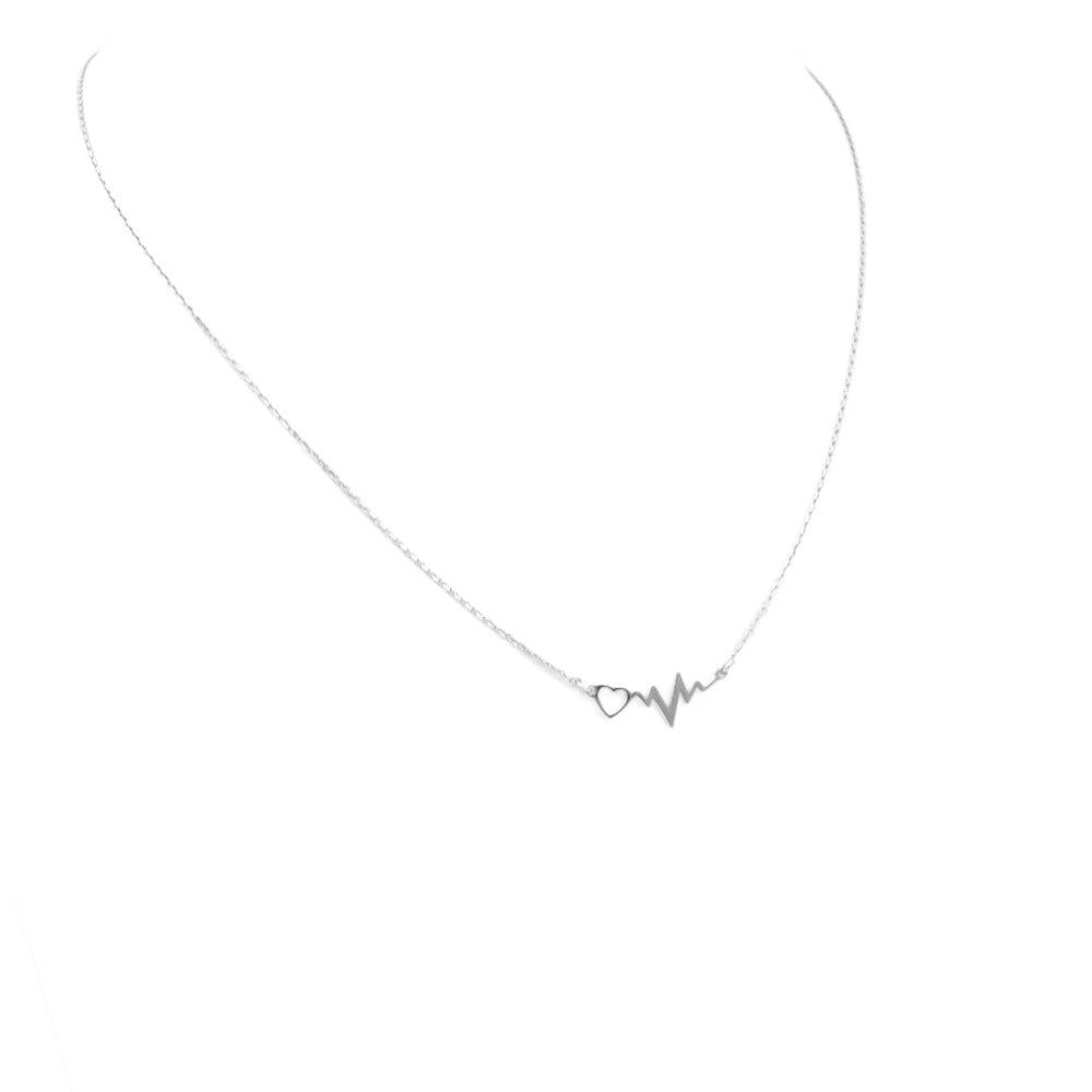 Necklace, 925 Sterling Silver, Heartbeat, Minimalist