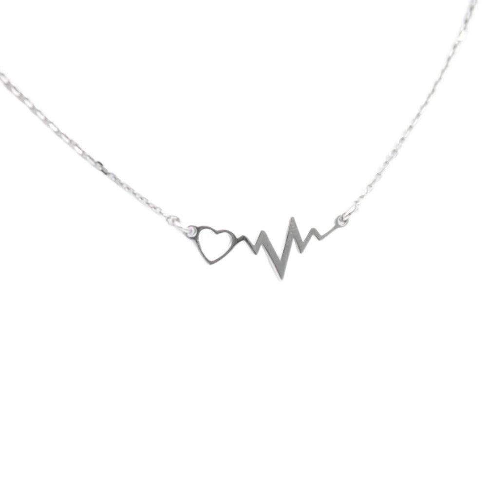 Necklace, 925 Sterling Silver, Heartbeat, Minimalist