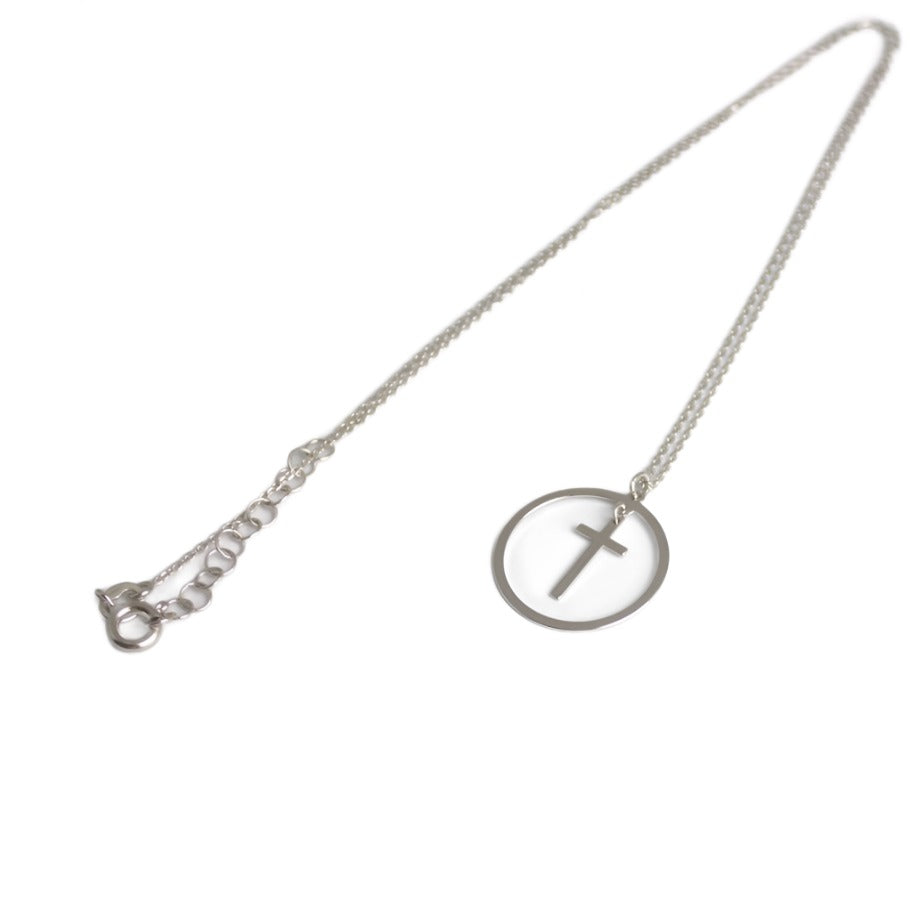 Necklace 925 Sterling Silver, Cross, Circle