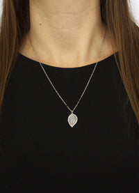 Necklace 925 Sterling Silver, Rhodium Plated, Leaf Necklace