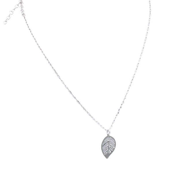 Necklace 925 Sterling Silver, Rhodium Plated, Leaf Necklace