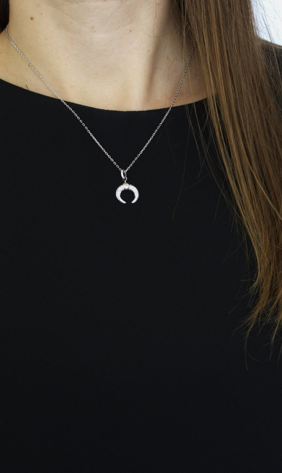 Necklace 925 Sterling Silver, Moon Necklace, Cubic Zirconia