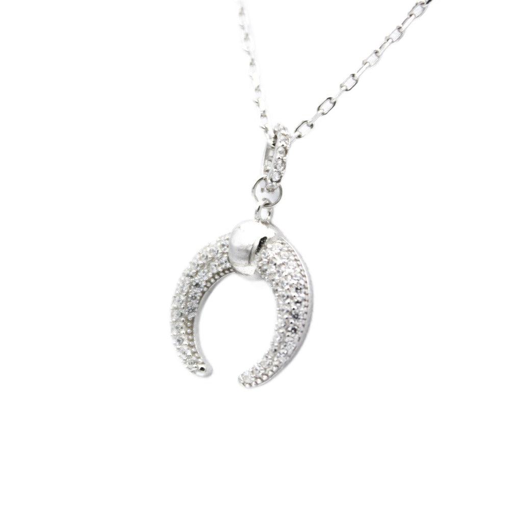 Necklace 925 Sterling Silver, Moon Necklace, Cubic Zirconia