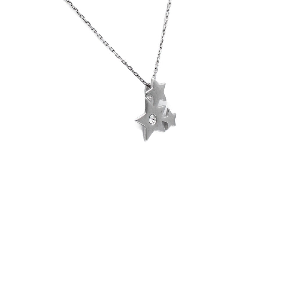 Necklace 925 Sterling Silver, Stars, Cubic Zirconia