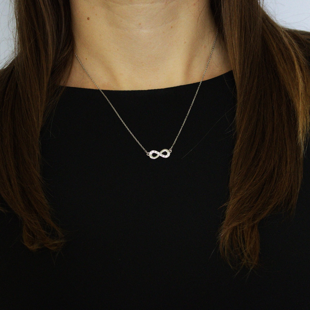 Infinity Necklace, 925 Sterling Silver, Cubic Zirconia