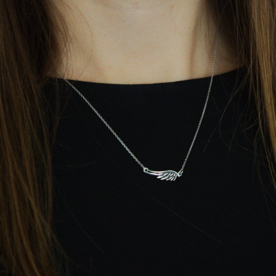 Necklace, Angel Wing, 925 Sterling Silver, Oxidized