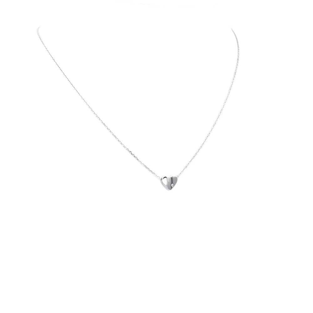 Necklace, 925 Sterling Silver, Cubic Zirconia, Heart, Minimalist