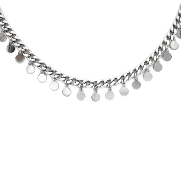 Necklace 925 Sterling Silver, Curb Chain, Circle Necklace