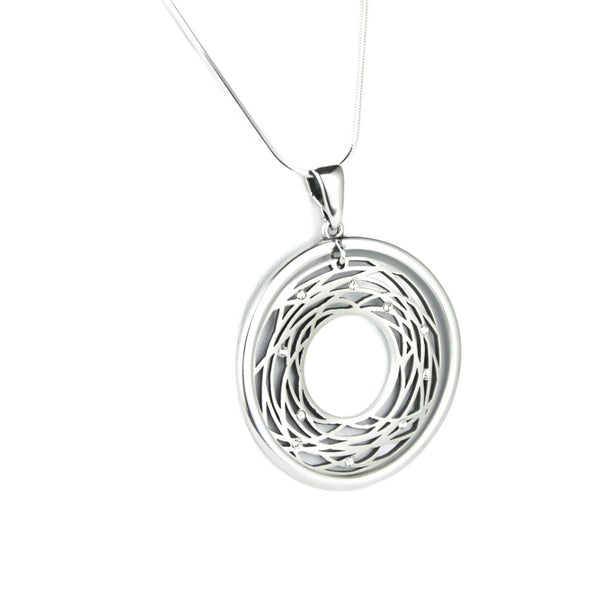 Pendant, 925 Sterling Silver, Openwork Circle, Cubic Zirconia