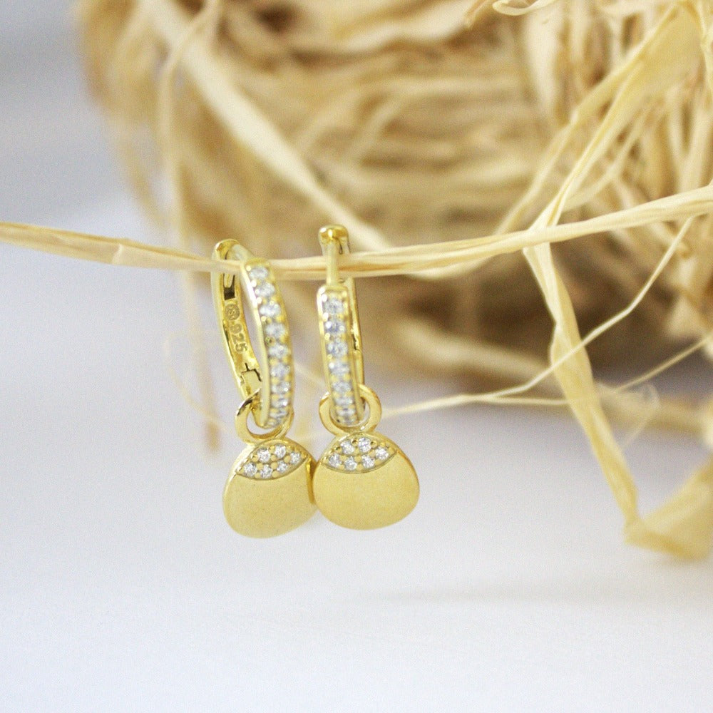 Earrings, 925 Sterling Silver, Huggie, Cubic Zirconia, Gold Plated, Hoop Earrings