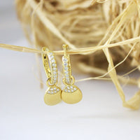 Earrings, 925 Sterling Silver, Huggie, Cubic Zirconia, Gold Plated, Hoop Earrings