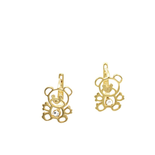 Earrings, 925 Sterling Silver, Cubic Zirconia, Bear, Gold Plated, For Girls