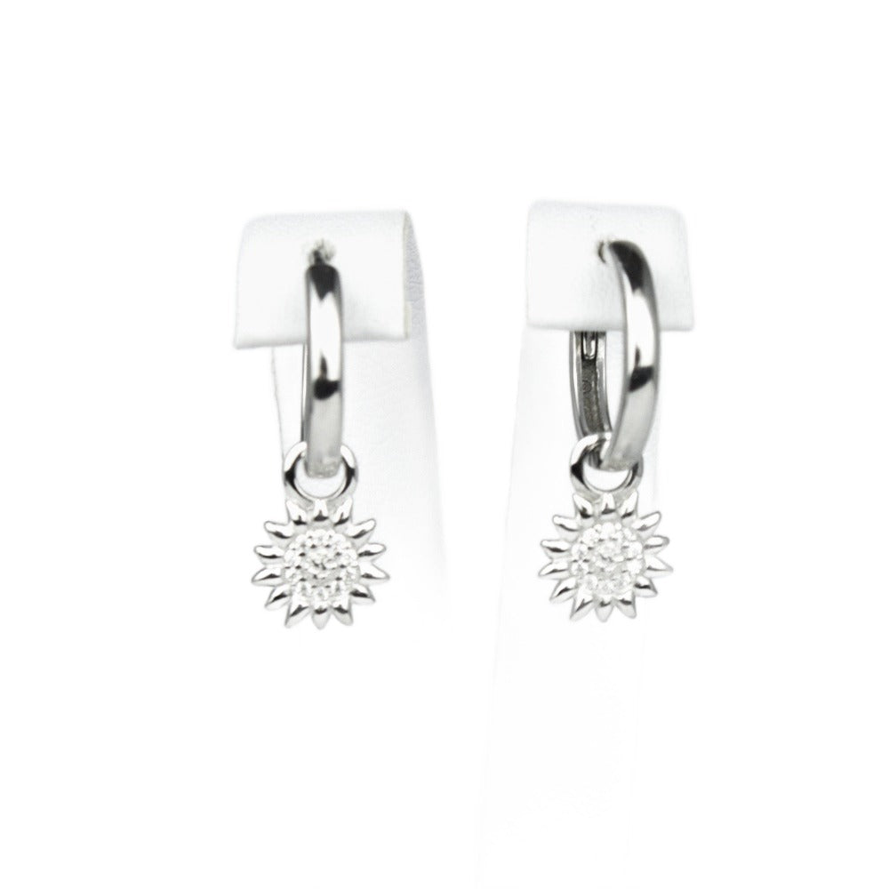 Earrings, 925 Sterling Silver, Huggie Earrings, Cubic Zirconia, Sunflower