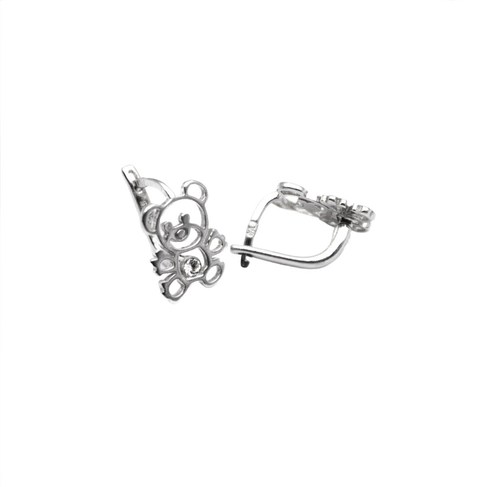 Earrings, 925 Sterling Silver, Cubic Zirconia, Little Bear, For Girls