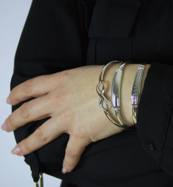 Bracelet, 925 Sterling Silver, Cubic Zirconia Bangle, Smooth