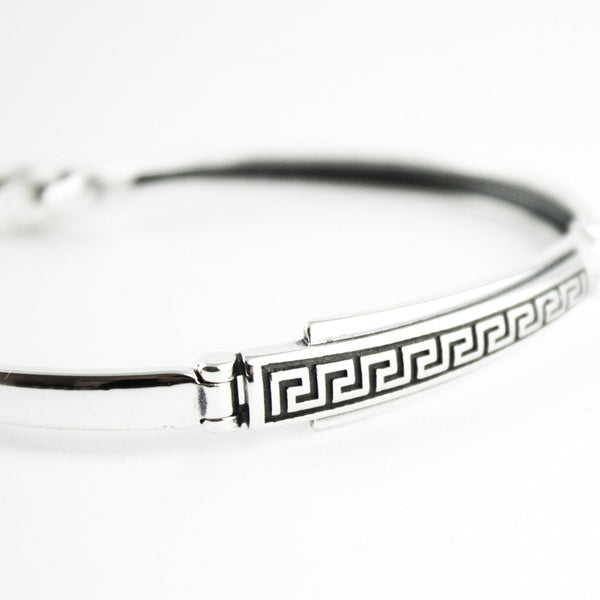 Bracelet, 925 Sterling Silver, Stiff Bangle Greek Pattern