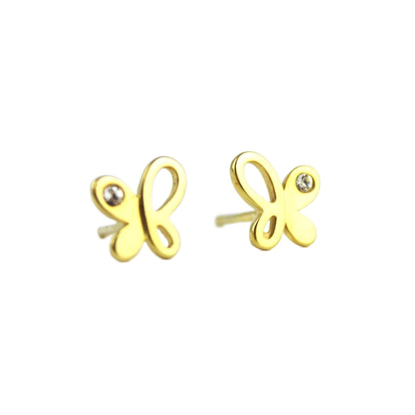 Earrings, 925 Sterling Silver, Cubic Zirconia, Gold Plated, Openwork Butterfly