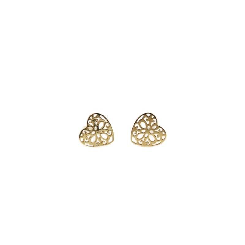 Earrings, 925 Sterling Silver, Openwork Heart, Gold Plated