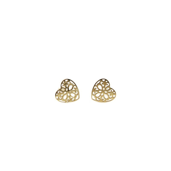 Earrings, 925 Sterling Silver, Openwork Heart, Gold Plated