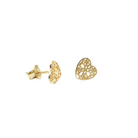 Earrings, 925 Sterling Silver, Openwork Heart, Gold Plated