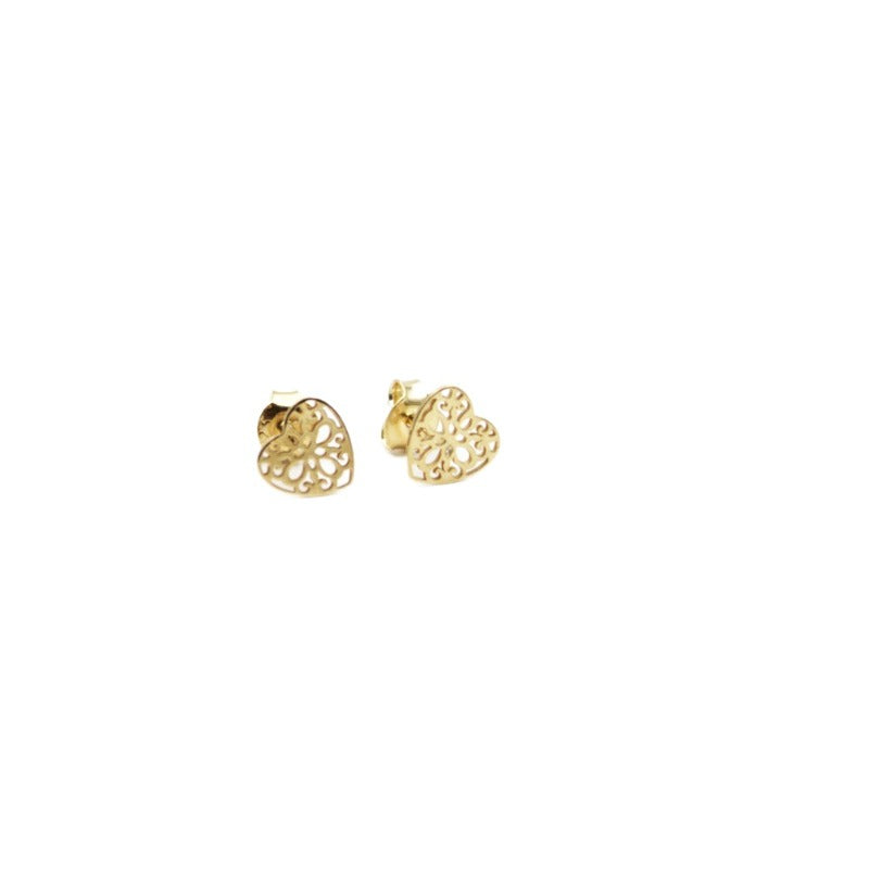 Earrings, 925 Sterling Silver, Openwork Heart, Gold Plated