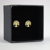 Earrings, 925 Sterling Silver, Tree Of Life, Gold Plated