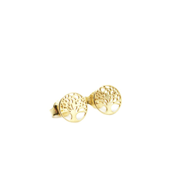 Earrings, 925 Sterling Silver, Tree Of Life, Gold Plated